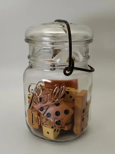 Dadi domino butterscotch in bachelite 10 e 5 panna - barattolo coperchio vetro ideale sfera vintage - Foto 1 di 8