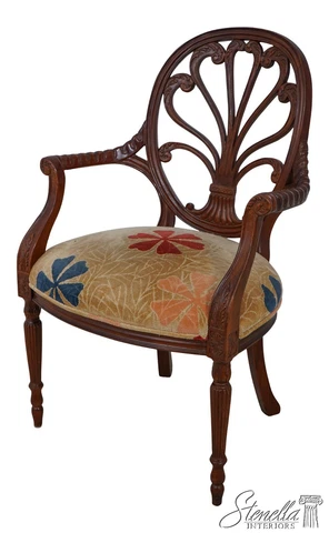 60764EC: Carved Mahogany Open Armchair w. Upholstered Seat Cover