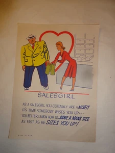 De colección 1940 Vinagre San Valentín "Vendedora" Sarcástico Insulto Poema 11" x 8" - Imagen 1 de 4