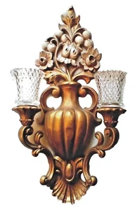 VINTAGE SCONCE GOLD CLEAR GLASS VOTIVE HOLLYWOOD REGENCY WALL CANDLE HOLDER - Picture 1 of 9