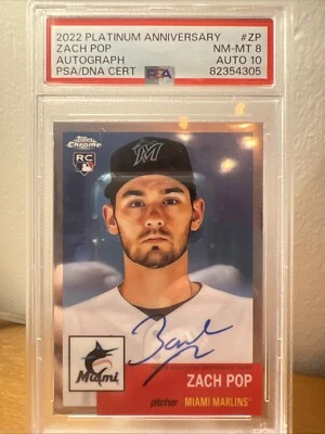 2022 Topps Chrome Platinum Anniversary Autographs #CPA-ZP Zach Pop Rookie PSA 8 - Image 1 of 2