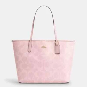 COACH City Tote Bag Signature Canvas Powder Pink CAL49 Outlet NEW - Picture 1 of 10