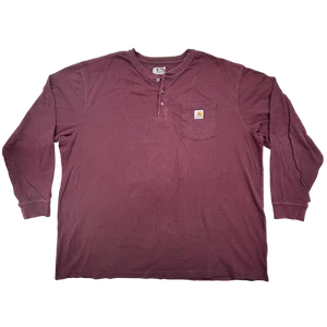 Carhartt Shirt Mens 3XL Loose Fit Henley Long Sleeve Pocket Maroon Workwear - Picture 1 of 9