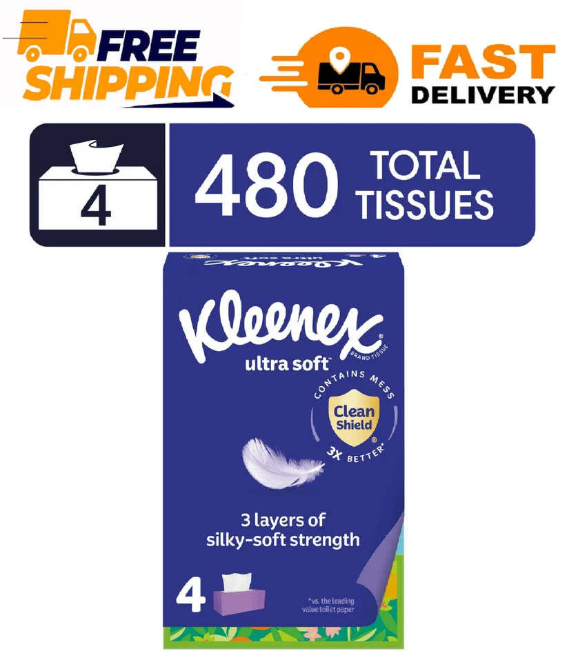 Kleenex 54316 Ultra Soft 3-Ply Facial Tissue - White (8/CT)