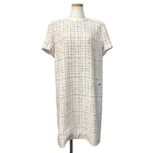 Abito CHANEL manica corta tweed donna taglia 44 bianco multicolore COCO MARK a quadri
