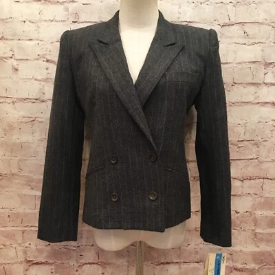 Blazer Liz Claiborne Gris Lana Espiga Tweed Carrera NUEVO De Colección Años 80 Pico Foto 1 de 4