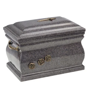 Granite/Composite  Casket Cremation Ashes Urn For Adult With Brass Roses (UK88) - Bild 1 von 13