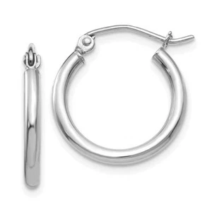 14K Solid White Gold Round Medium Hoop Earrings - Picture 1 of 5
