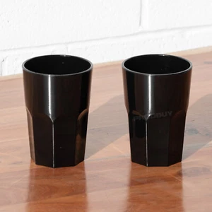 Set of 2 Black Reusable Plastic 350ml Water Drinking Glasses Hi-Ball Tumbler Cup - Picture 1 of 2