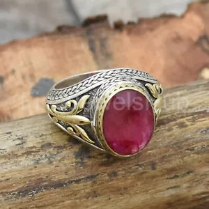 Anillo Rubí Indio Plata Esterlina 925 Anillo Para Hombre Anillo Rubí Hecho a Mano Anillo Dos Tonos - Imagen 1 de 4
