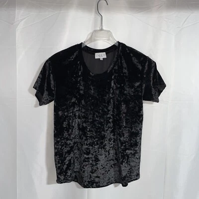 feel the piece terre jacobs crushed velvet womens black short sleeve top S - Image 1 of 4