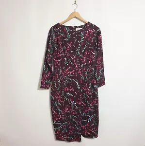Closet London Dress Sz 12 Purple Coloured Spots Pencil Stretch Faux Wrap Sleeves - Picture 1 of 8