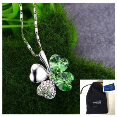 Collar Corazón Amor Swarovski Elements Trébol 18KGP Cristal Verde San Patricio Foto 1 de 4