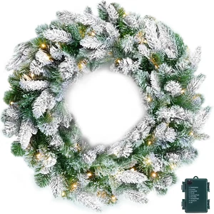 50 LED Pre-Lit Christmas Wreath 24 Inch Battery Operated Lighted Door Wall Decor - Picture 1 of 12