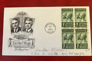 September 11, 1964 FIRST DAY COVER 5 Cent Block MAYO Doctors ArtMaster Cachet - Picture 1 of 5