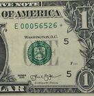 Star Note Low Fancy Serial Number One Dollar Bill E00056526*FW