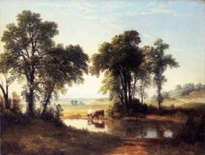 Oil painting Asher-Brown-Durand-Cows-in-a-new-hampshire-landscape handmade art - Picture 1 of 1
