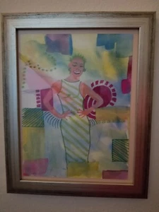 DJE Original signed watercolor on paper of caricature of a lady. - Picture 1 of 1