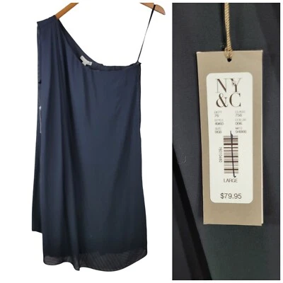 NUEVO Vestido de Fiesta Eva Mendes Grande Un Hombro Malla Superposición Noche Negro LBD NUEVO CON ETIQUETAS Foto 1 de 4