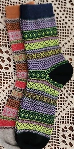 Two (2) Pair ~ Geometric Striped Design ~ Cotton Blend ~ Knit ~ Crew Socks (1) - Picture 1 of 4