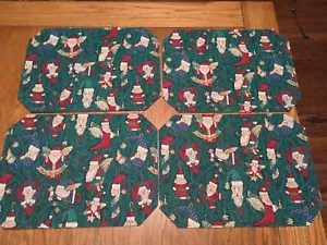 Set Of Four Green Merry Christmas Santa Placemats 18"×13" - Picture 1 of 5