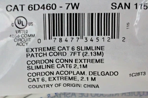 LEVITON 6D460-7W eXtreme 6+ SlimLine Patch Cord, CAT 6, 7-Foot Length, White - Picture 1 of 9