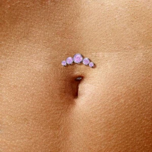 Titanium Threadless Floating Convex Base 5 Opal Ball Navel Belly Ring - Picture 1 of 9