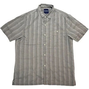 Camisa Tommy Bahama Hombre L Gris Sombra Zaldera Rayas Seda Manga Corta - Imagen 1 de 9