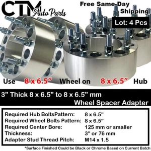 4x 3" Thick 8x6.5"(8x165.1mm) Wheel Adapter Spacer Fit 9/16 Stud Ford/Ram Trucks - Picture 1 of 4