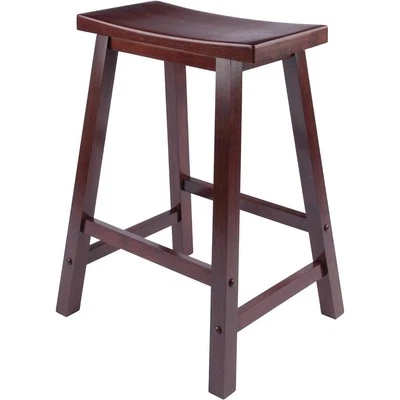 Winsome Satori Saddle Seat Bar Stool, Natural 24" Brown Dark Wood - Image 1 of 2