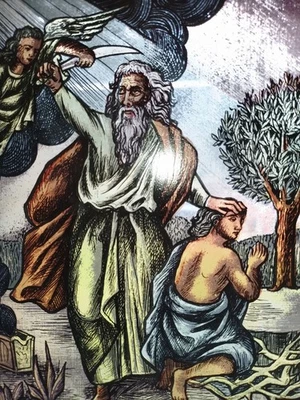 ANCIEN VITRAIL SUSPENDRE/VITRAUX/religieux/SIGNE/XXéme/24x32cm/0,7 kg/N2/Abraham - Photo 1/4