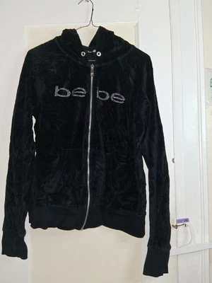 BEBE 丝绒拉链毛衣连帽衫,尺寸:中小型  — 第 1/2 张图片