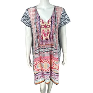 Orientique Naturally Shift Mini Dress Size Large Boho Beach Summer Vacation - Picture 1 of 10