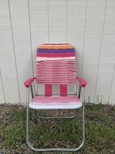 VTG Folding Aluminum Lawn Beach Chair Vinyl Tube Jelly Pink/White/Orange/Purple - Picture 1 of 24