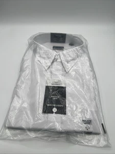 Van Heusen Pinpoint Dress Shirt White Point Collar Fitted 17.5 32/33 XL NWT - Picture 1 of 9