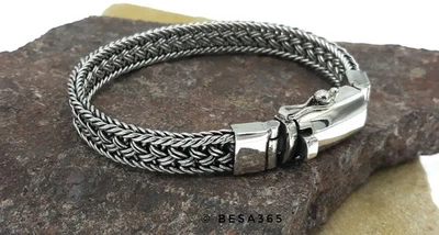 Panzerarmband Massiv 925 Silber 15-26 cm 8x3 geflochten Wikinger Vikings Kelten - Bild 1 von 4