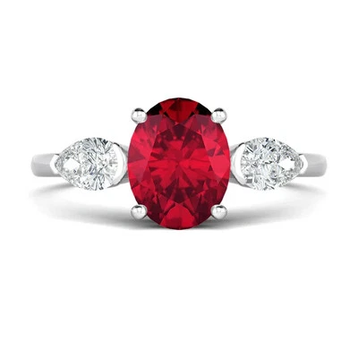 14K White Gold 1.90 CT Oval Ruby Cut Certified Lab Grown Diamond Wedding Ring - Image 1 of 4