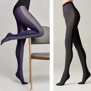 Conte Duet style quality opaque tights 60 den two-tone hosiery black gray marino - Picture 1 of 20
