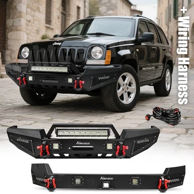 Black Front Rear Bumper D-Rings Winch Plate For Jeep Grand Cherokee WJ 1999-2004 - Image 1 of 4
