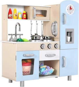 Children's Kitchen Play Toy Toodler Cooking Playset Wooden Blue w/ Light & Sound - Picture 1 of 9