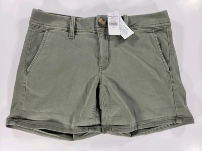 Nuevo con etiquetas Pantalones Cortos American Eagle Midi Tiro Bajo Sarga Verde Para Mujer 4 Súper Elásticos X Foto 1 de 4