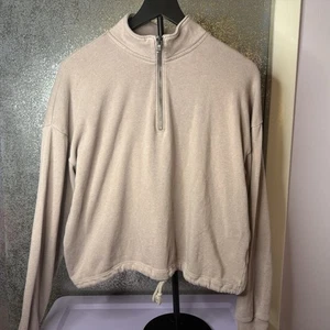 American Eagle AE Crop Zip-Up Sweatshirt Size Small Neutral Boxy Oversized - Picture 1 of 5