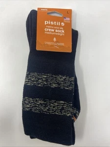 Pistil Merino Wool Blend Crew Sock Mens L Made In USA Crew Black, Tan New - Picture 1 of 6
