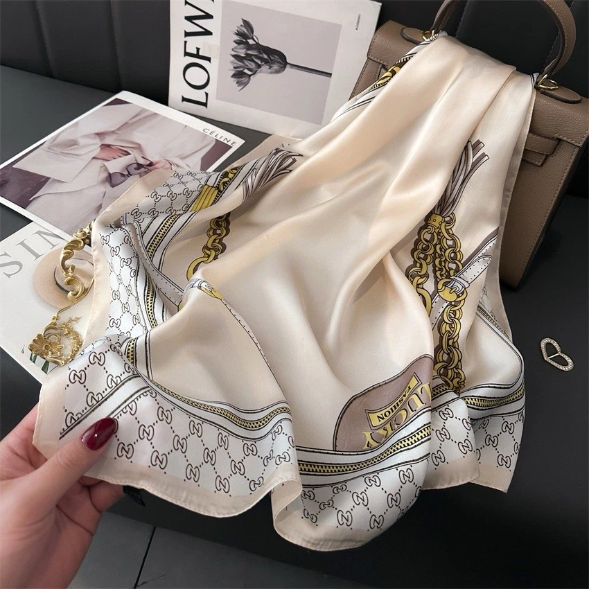 Luxury 70x70cm Silk Feel Fashion Scarf for Women Elegant Square Neck Hair Shawl - Image 1 of 4