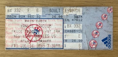 Boleto debut de Mariano Rivera 16/07/1999 Yankees vs Bravos Foto 1 de 2