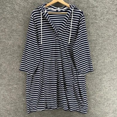 Vestido Lands' End Feminino 2X Plus Listrado Azul Shift Curto Com Capuz Decote V Bolsos - Imagem 1 de 4
