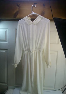 Vintage 1980s Sheer White Lace classic Waist Dress sz M - Picture 1 of 3