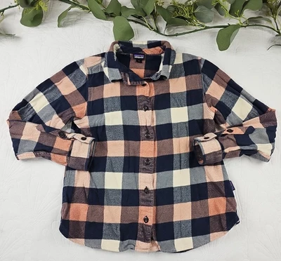 Patagonia Pink and Blue Plaid Kids Flannel Shirt Size M - Image 1 of 4