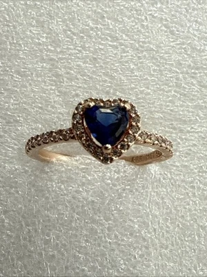Pandora Brillante Anillo Corazón Azul Elevado Placa Oro Rosa 14k 188421C01 54 7 Foto 1 de 3