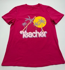 Lehrer Grafik T-Shirt Damen Small Rosa Retro Palme Sommer Tee Süß Teach - Bild 1 von 6